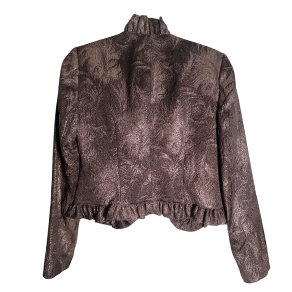 Alberto Makali Vintage Ruffled Victorian Leaf Purple Brown Open Jacket Size 6 - Picture 2 of 6